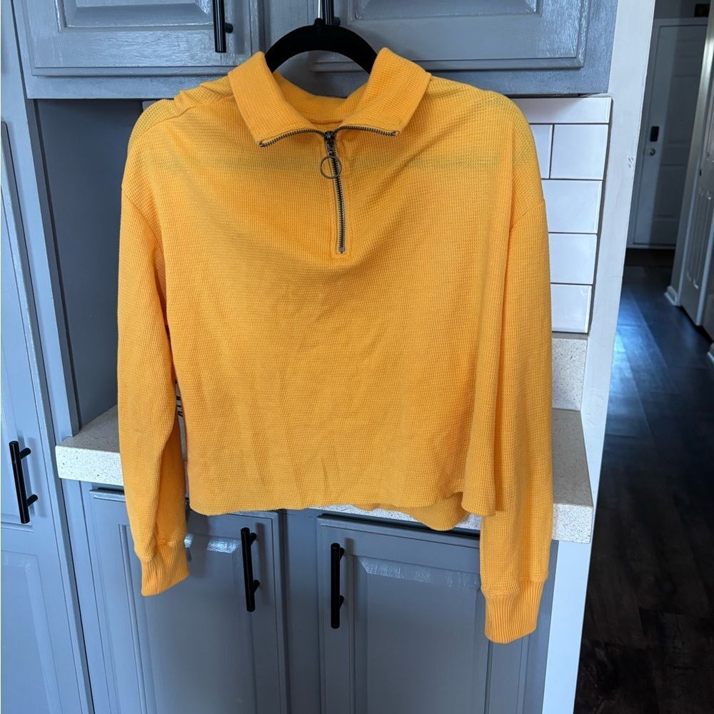 Yellow Zip-Up Cropped Sweater by Hollister